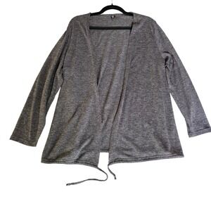 Gray Open Front‎ Cardigan Long Sleeve Lightweight Cozy Layering Knit Top 3X